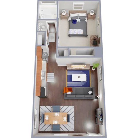 Floor plan for 1 bed, 1 bath, 665 sqft
